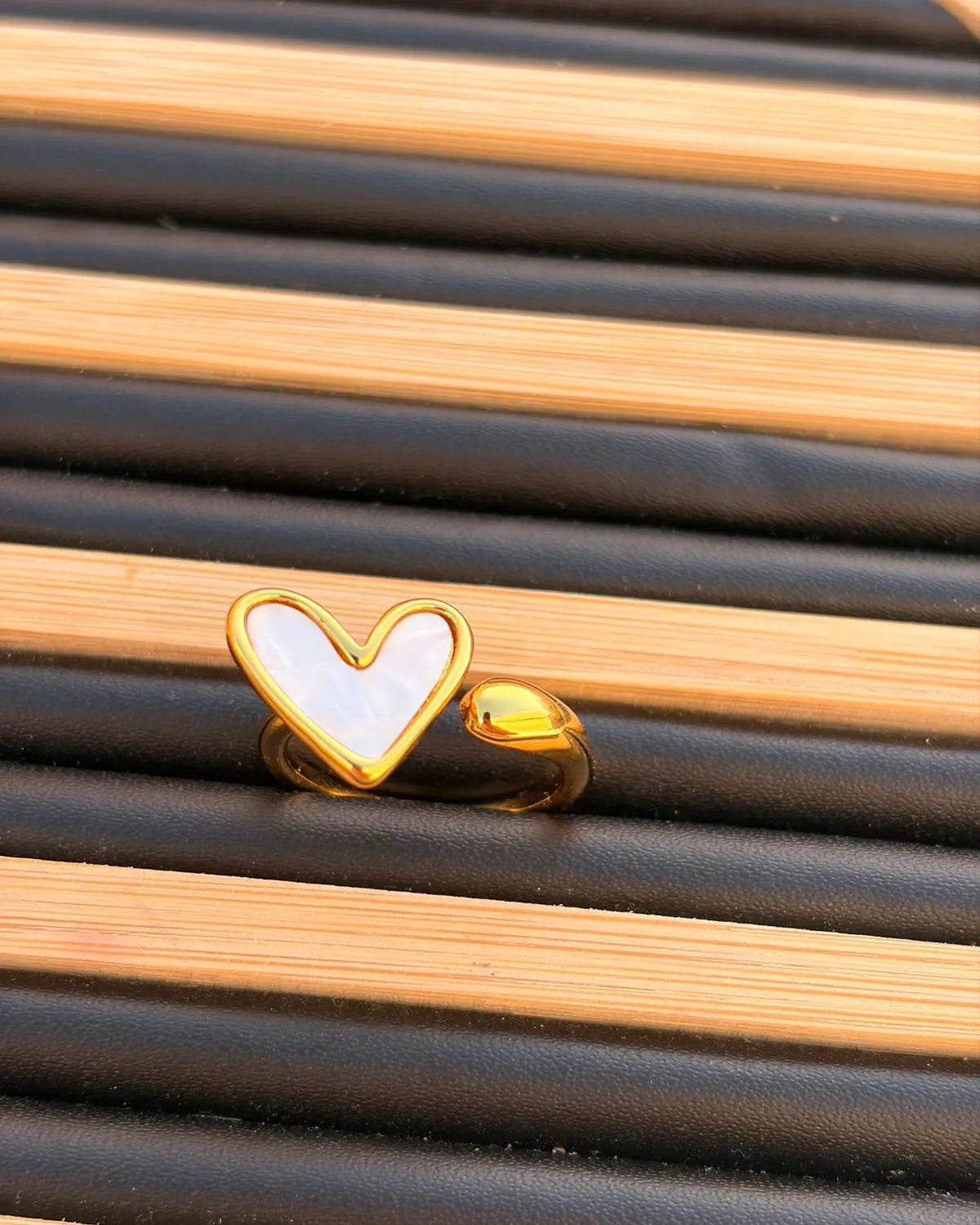 Open Adjustable Ring With Enamel Coated Heart
