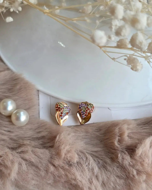 Simple Double Hearted Stone Earrings
