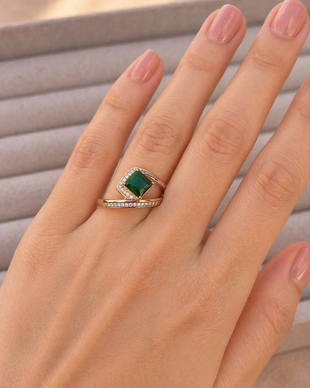 Closed Ring with Green Stone