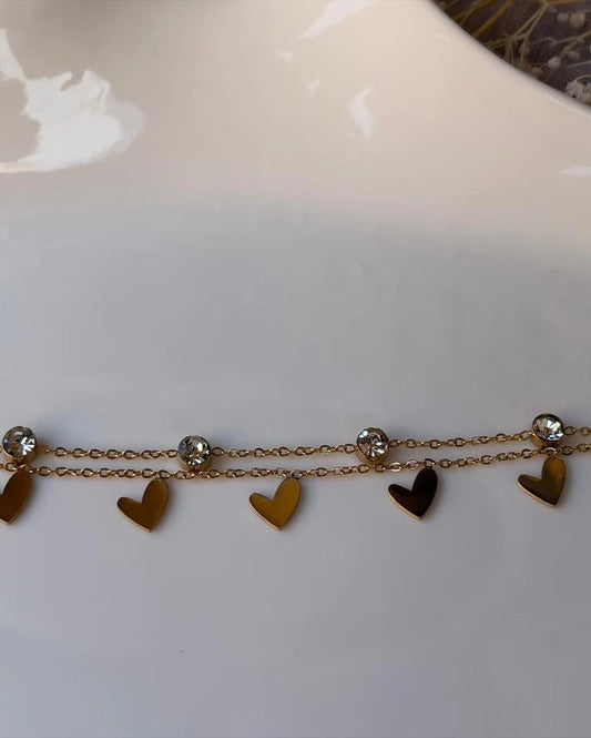 Double Layer With Stone and Heart Hangings