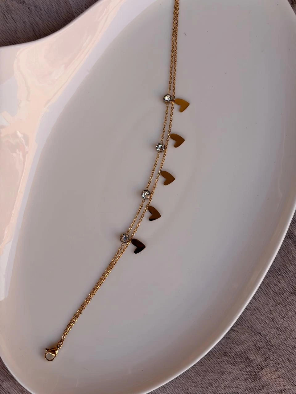 Double Layer With Stone and Heart Hangings