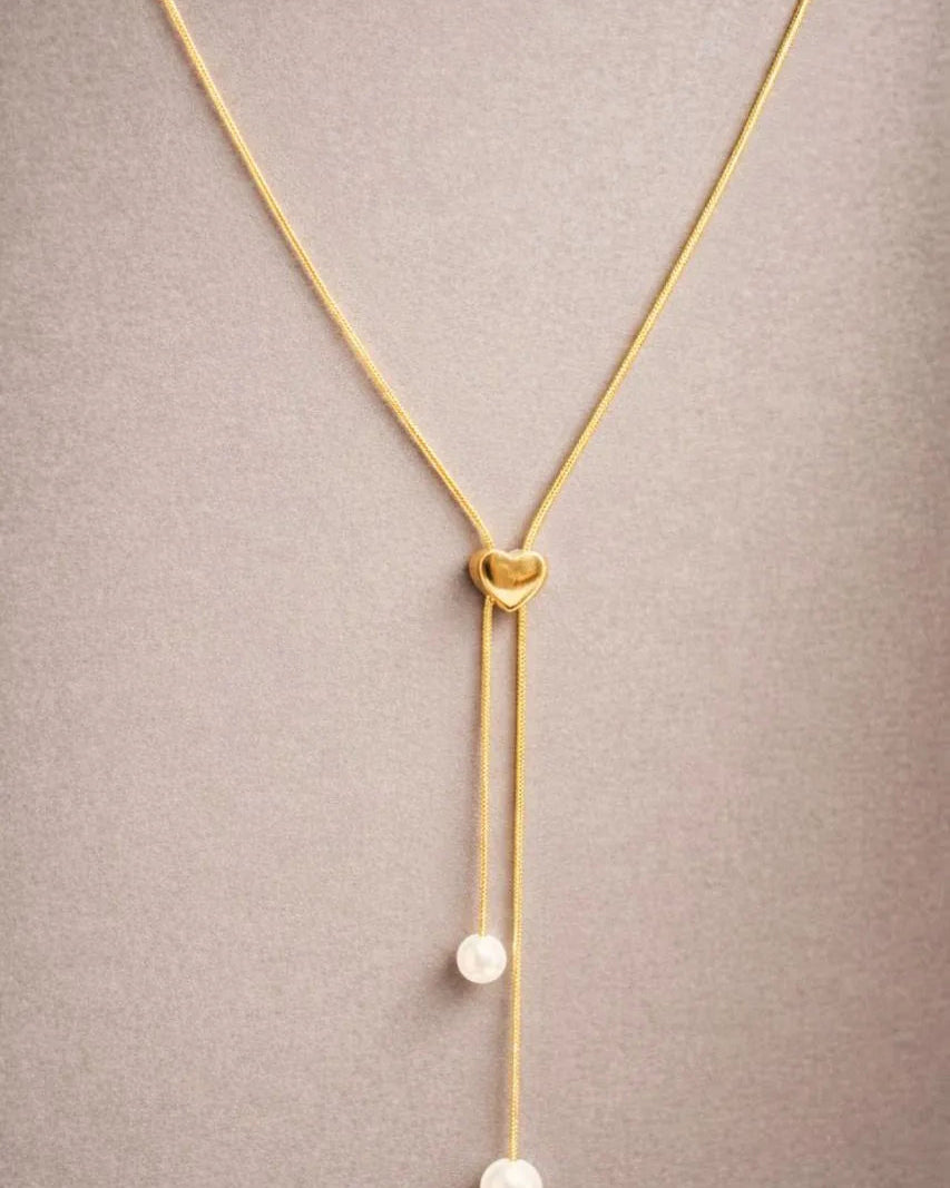 Minimal Y Necklace With Pearl Hangings