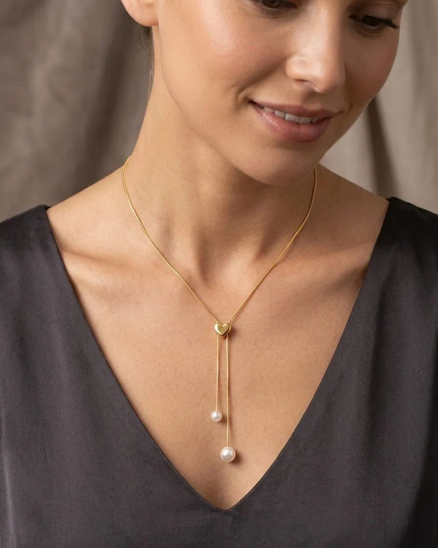 Minimal Y Necklace With Pearl Hangings