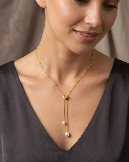 Minimal Y Necklace With Pearl Hangings