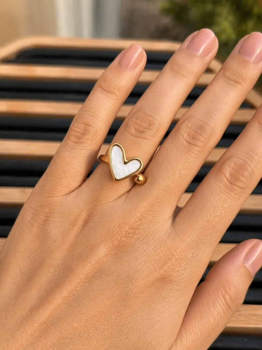 Open Adjustable Ring With Enamel Coated Heart