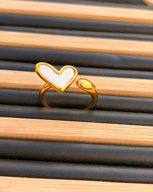 Open Adjustable Ring With Enamel Coated Heart