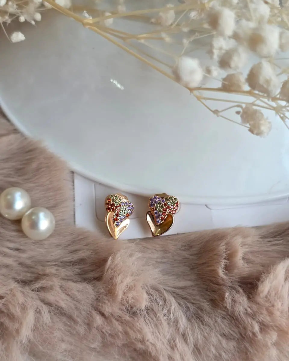 Simple Double Hearted Stone Earrings